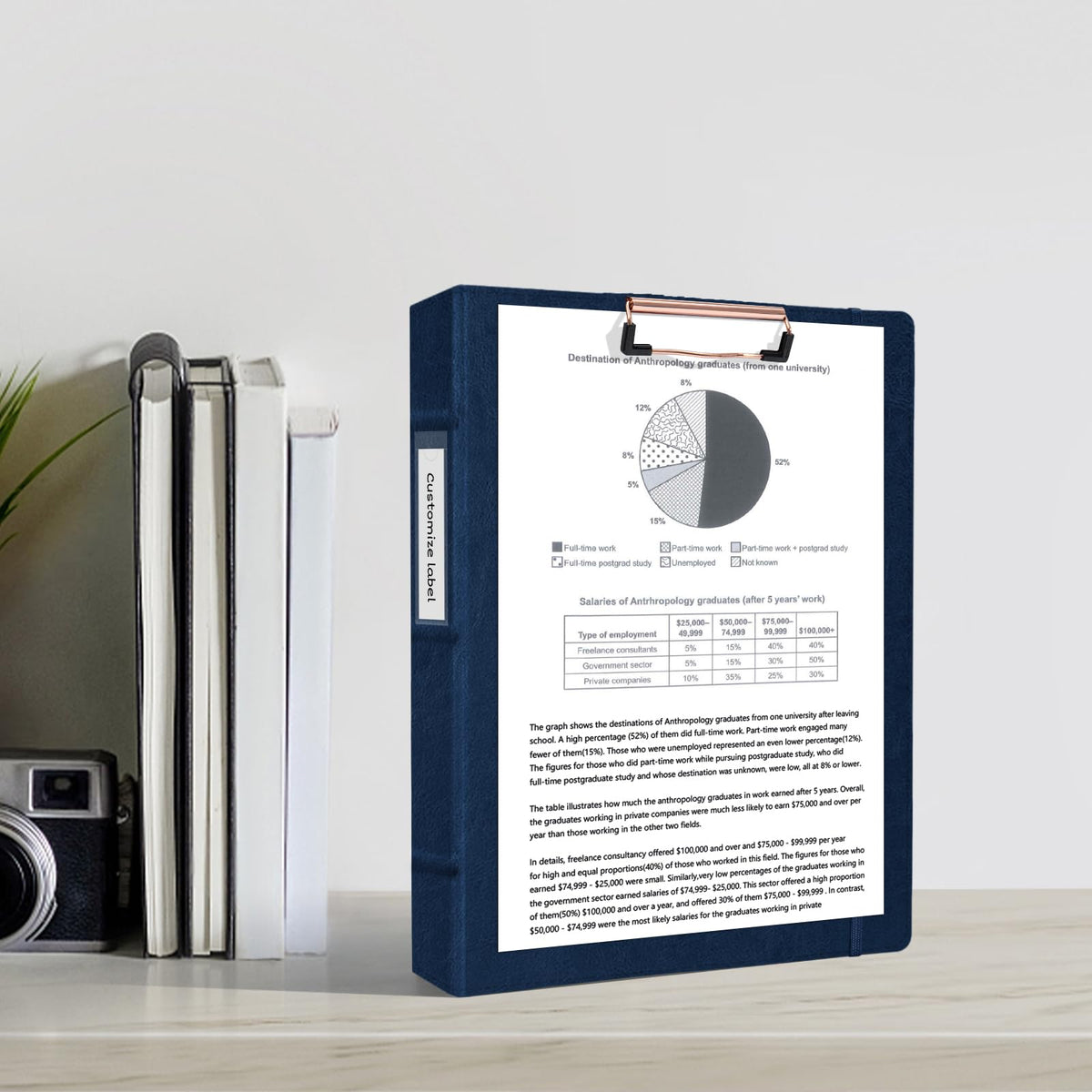 Ospelelf 3 Ring Binder With Clipboard 1 Inch Leather for Letter Size (8.5" x 11"), 5 Tab Dividers Office Supply, Dark Blue