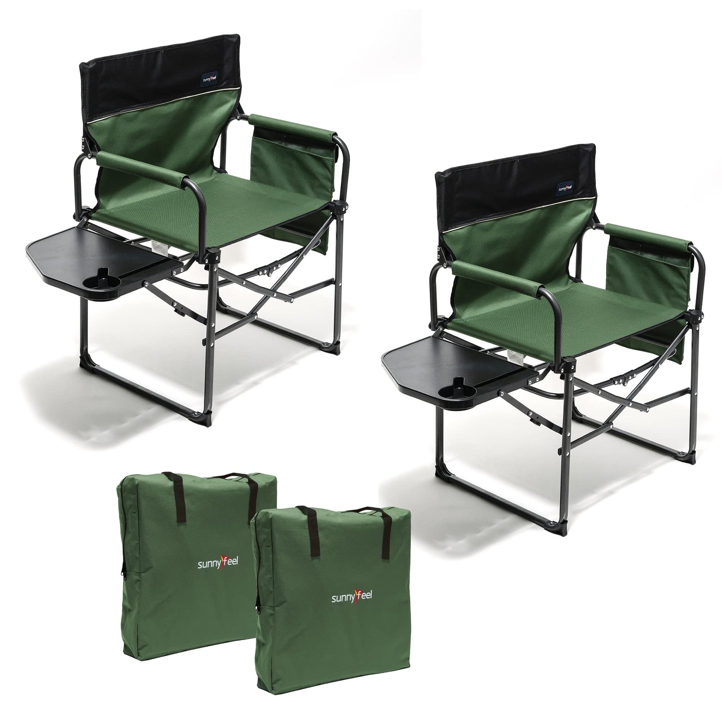 SUNNYFEEL Camping Directors Chair 2 Pack, Heavy Duty,Oversized Portable Folding Chair with Side Table, Pocket for Beach, Fishing,Trip,Picnic,Lawn,Concert Outdoor Foldable Camp Chairs