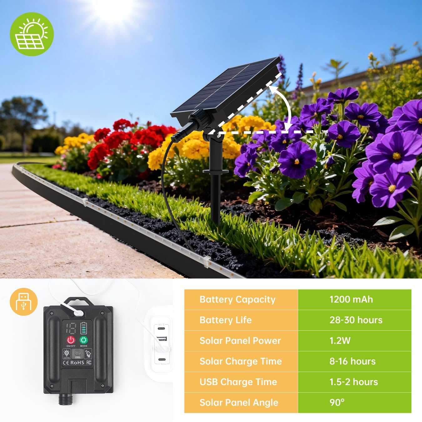SpeePlant Landscape Edging with Solar String Lights, 10FT, 2in Depth, Metal Stakes & Light Remote, No-Dig Garden Edging with Timer & 19 Light Modes Landscape Border for Curved Straight Beds, Black