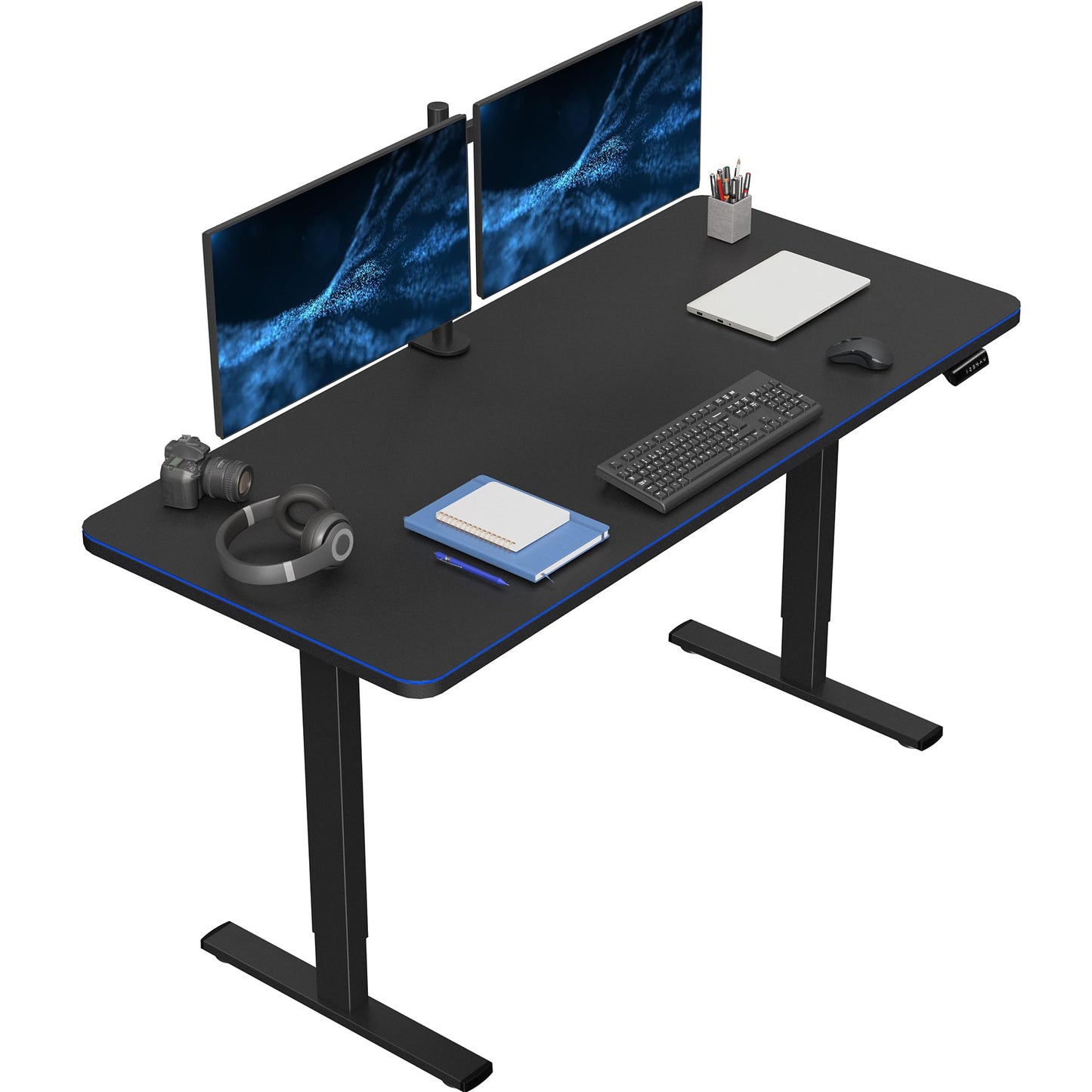 VIVO Electric 60 x 24 in Standing Desk with Full-Size RGB Mouse Pad, Memory Height Adjustment, 1B Series, Holds 220 lbs, Black Top Black Frame, DESK-KIT-1B6BP-24