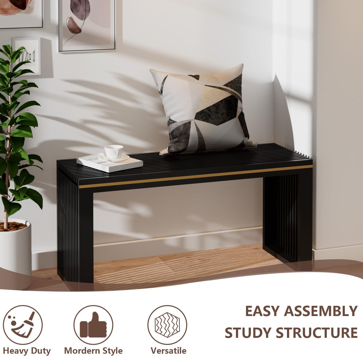APRTAT Bamboo Dining Bench Indoor Long Entryway Shoe Rack Benchs,Outdoor Modern Wood Benches 35 Inch Bamboo Bench for Living Room Hallway Bedroom Bathroom