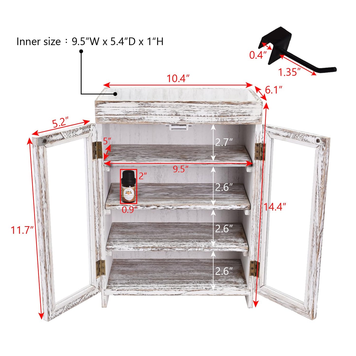 Ikee Design Wooden Countertop Storage Cabinet. Customizable Organizer with Adjustable Shelves, Glass Window Door and Removable Metal Hook. Perfect for Kitchen, Vanity, or Bathroom. Antique White