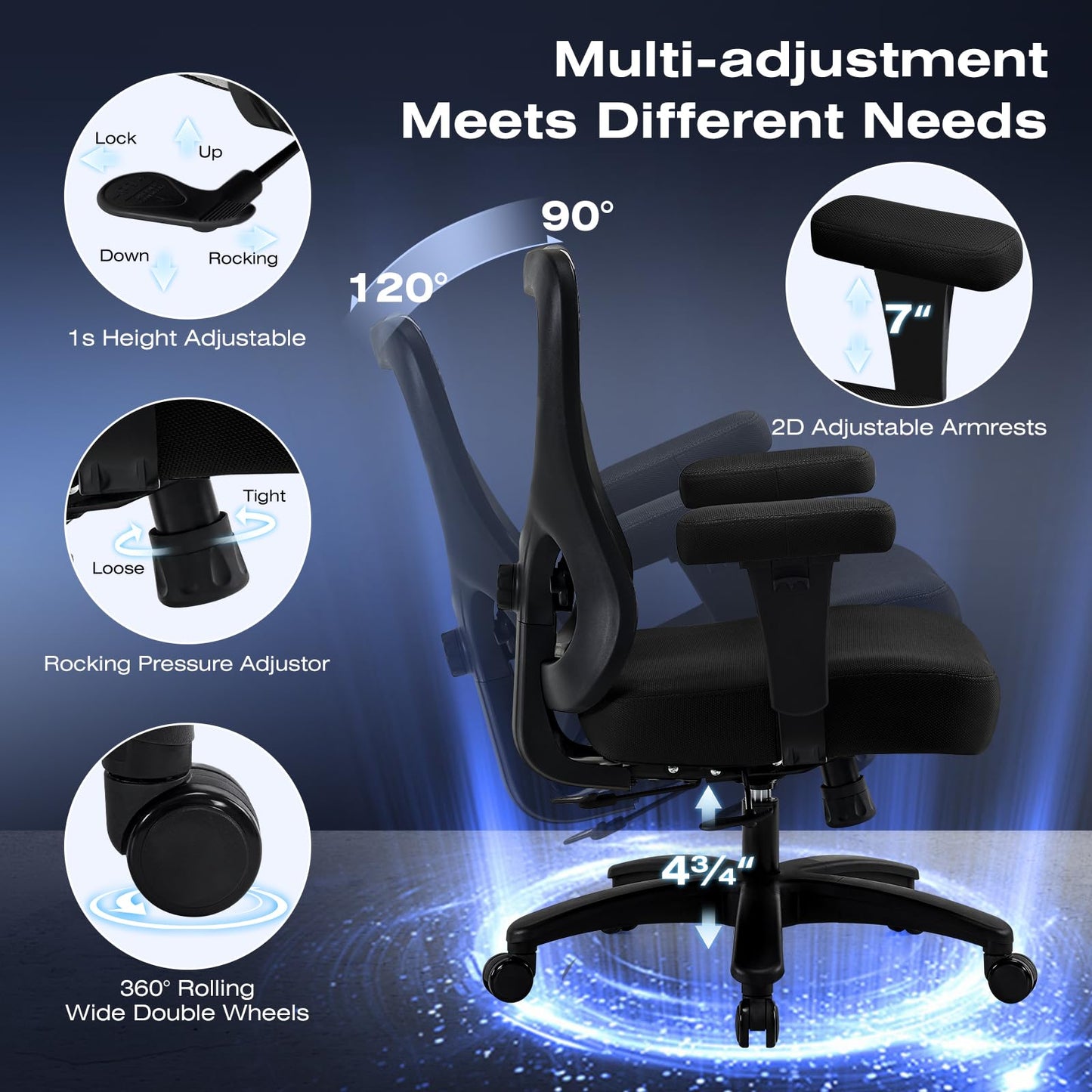 Big and Tall Office Chair 500lbs, Ergonomic Mesh Office Chair with Wider Thicker Seat Cushion，Oversize High Back Computer Desk Chair with Adjustable Lumbar Support, Lightgrey