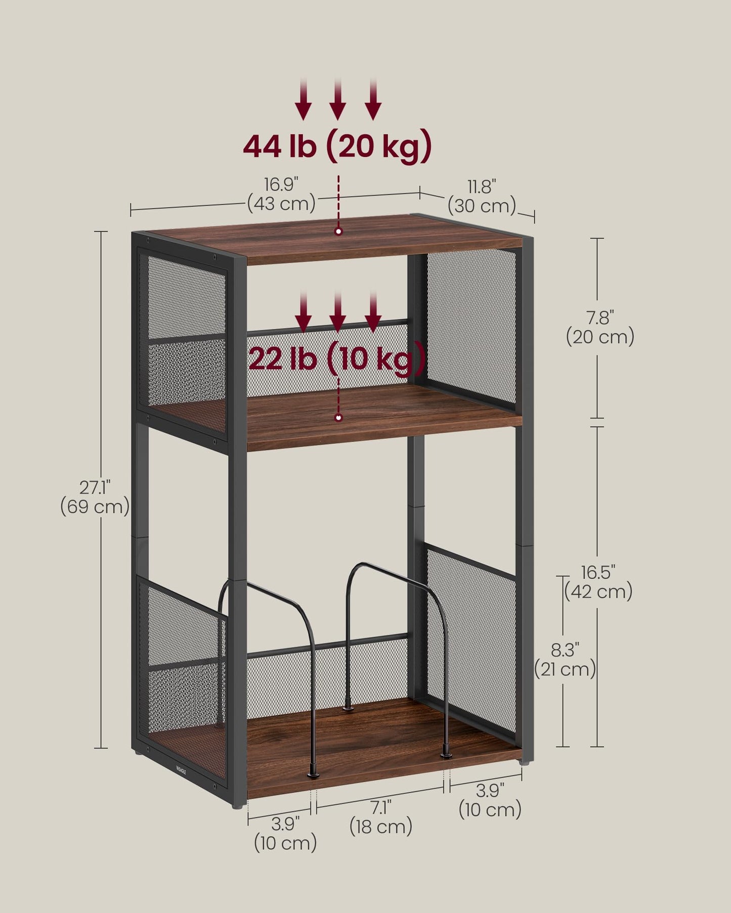 VASAGLE Record Player Stand, 3-Tier Side Table, Vinyl Record Storage up to 100 Albums, End Table for Living Room, Bedroom, Natural Walnut ULET275K02