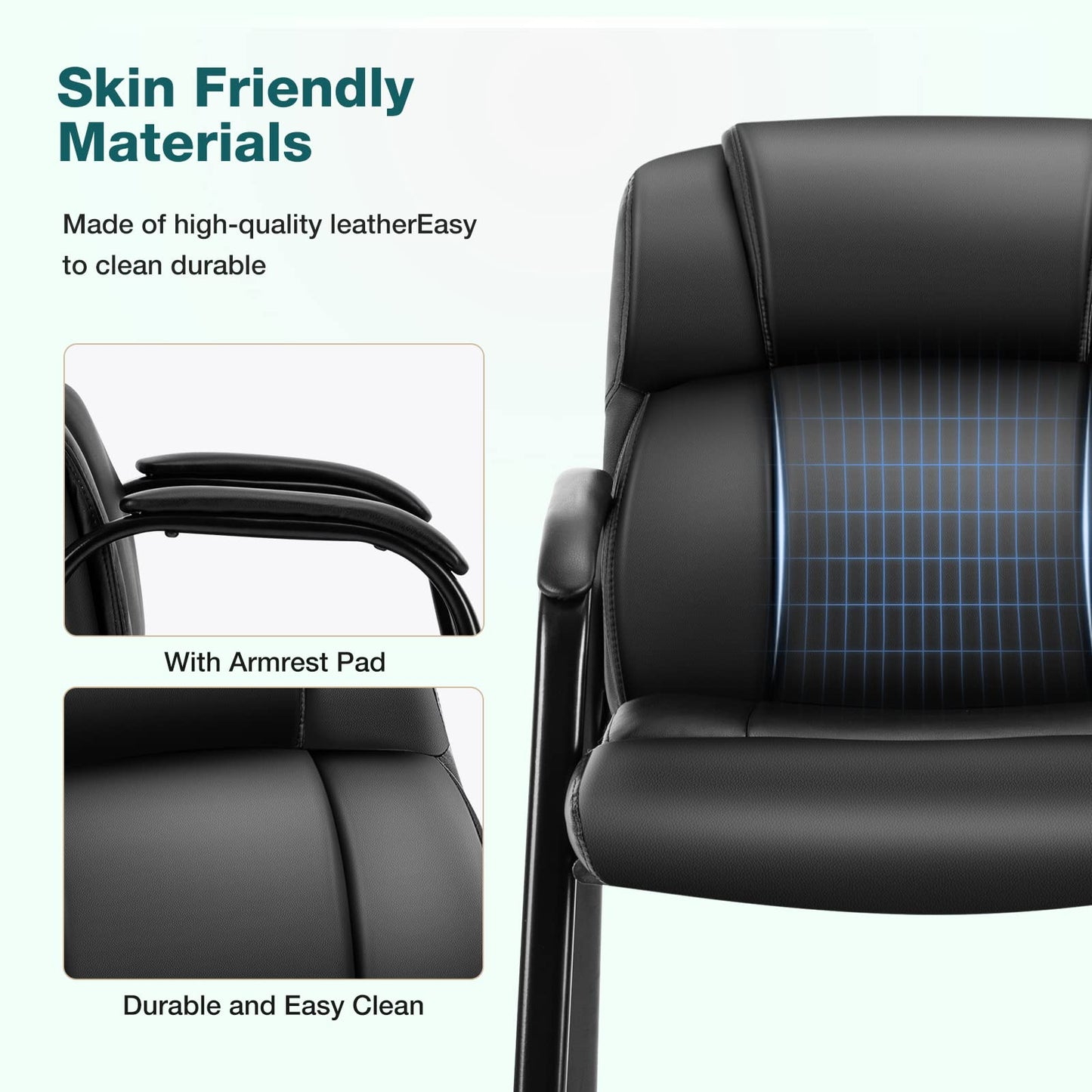 OLIXIS Waiting Room Chair Set of 2, Leather Office Desk Reception Guest Stationary Side Chairs with Padded Arms for Home Conference Lobby Area Meeting Church Medical Clinic Elderly Student