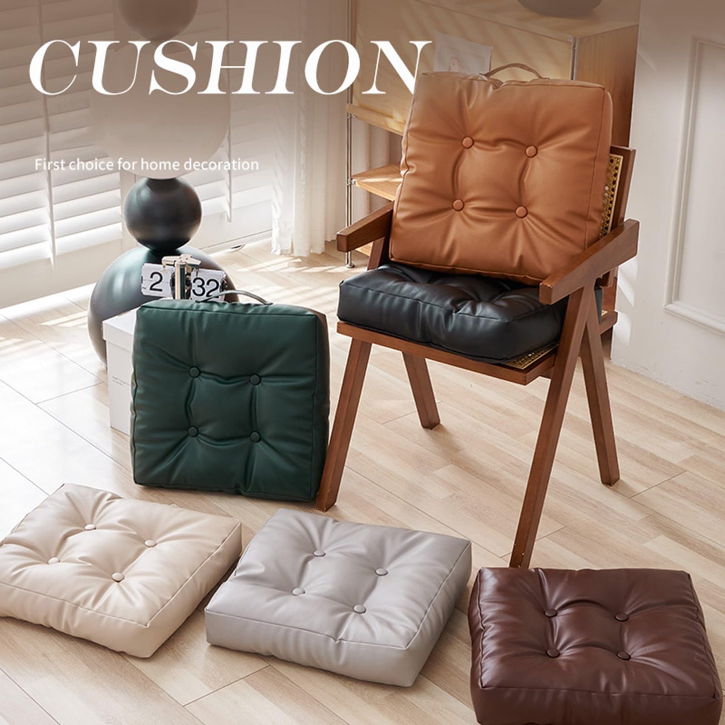 OYTJKL Dual Sided Bench Cushion - Waterproof Faux Leather & Plush Velvet Reversible Seat Pad (16"/18"), Non-Slip Chair Cushion with Handle (6 Colors) (Off-White, 18x18x3 Inch (Pack of 1))