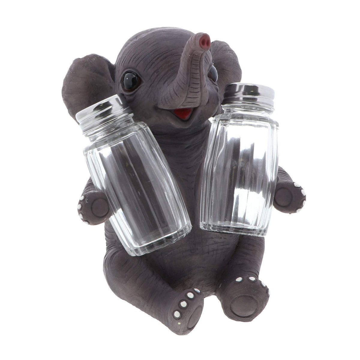 Jungle Animals Kitchen Décor Novelty Salt and Pepper Shaker Set With Holder - Baby Elephant