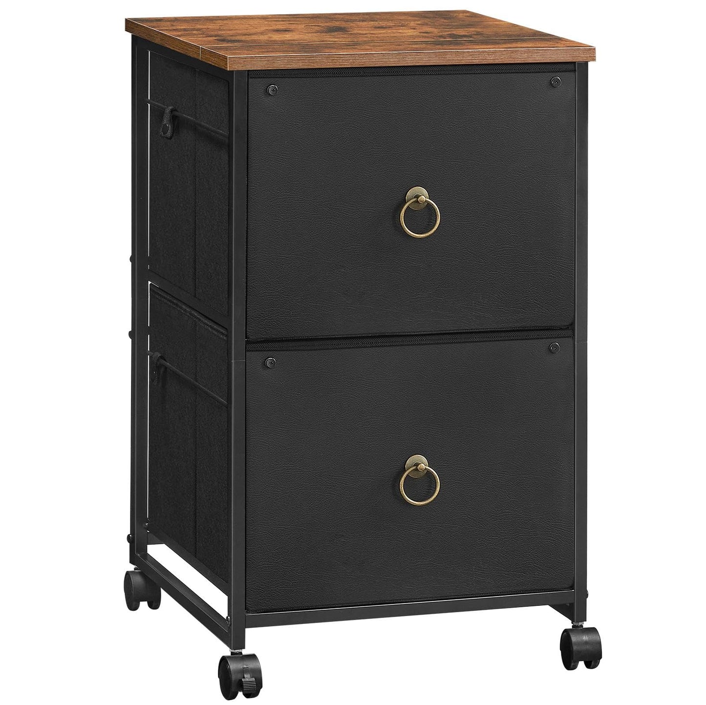 HOOBRO 2 Drawer Mobile File Cabinet, Rolling Printer Stand, Vertical Filing Cabinet, Office Drawers, Filing Cart for Home Office, A4/Letter Size, Nonwovens Drawer, Black and Rustic Brown BFK20WJ01