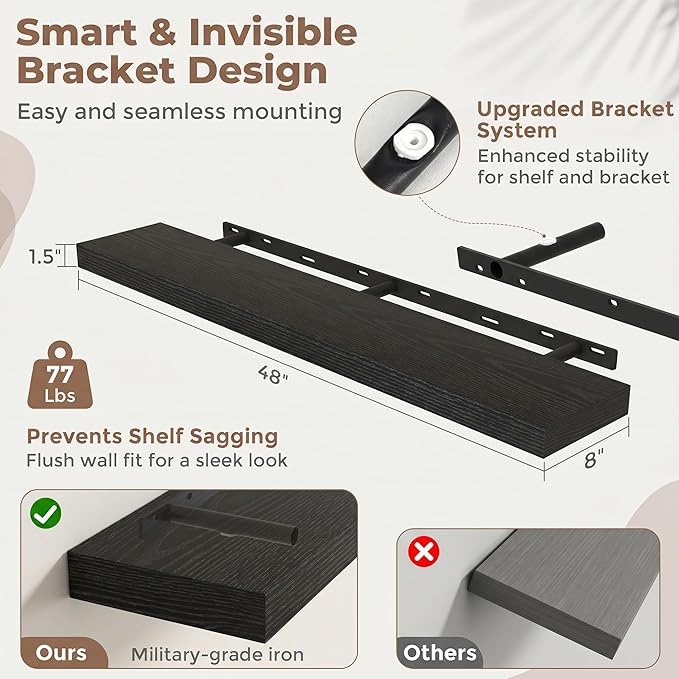 FLYJOE Floating Shelves for Wall, 48 Inch Floating Shelves Set of 1, Kitchen