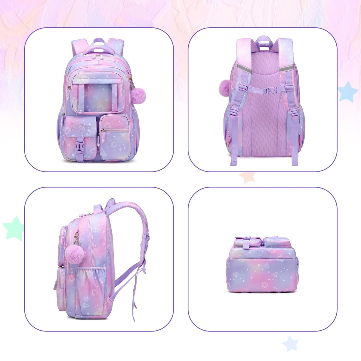 PIG PIG GIRL Kids Backpack for Girls - School Bags for Middle School Students - Book Bag for Elementary Primary - Kawaii Ita Backpack - Purple