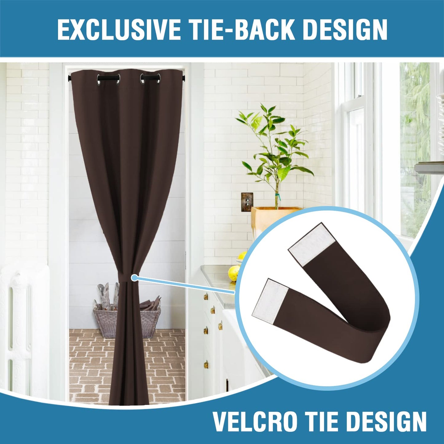 H.VERSAILTEX Doorway Curtain Blackout Closet Door Curtain Room Divider Window Treatment Curtain for Bedroom Thermal Insulated Privacy Drape Soundproof Grommet, 42 x 80 inches, 1 Panel, Chocolate Brown