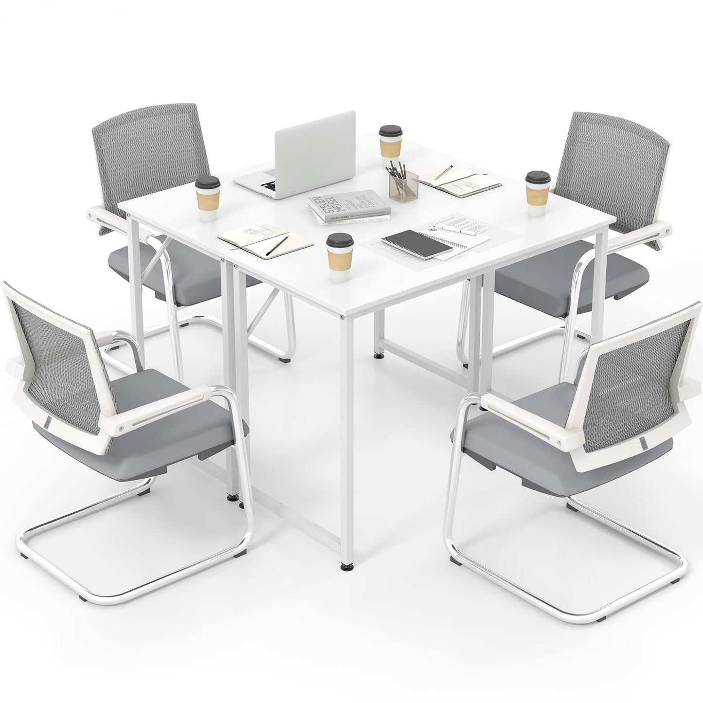 Tangkula Set of 2 Conference Tables, Rectangular Meeting Room Table with Adjustable Foot Pads, Seminar Table for School or College, Boardroom Desk, Study Writing Desk, Home Office Desk