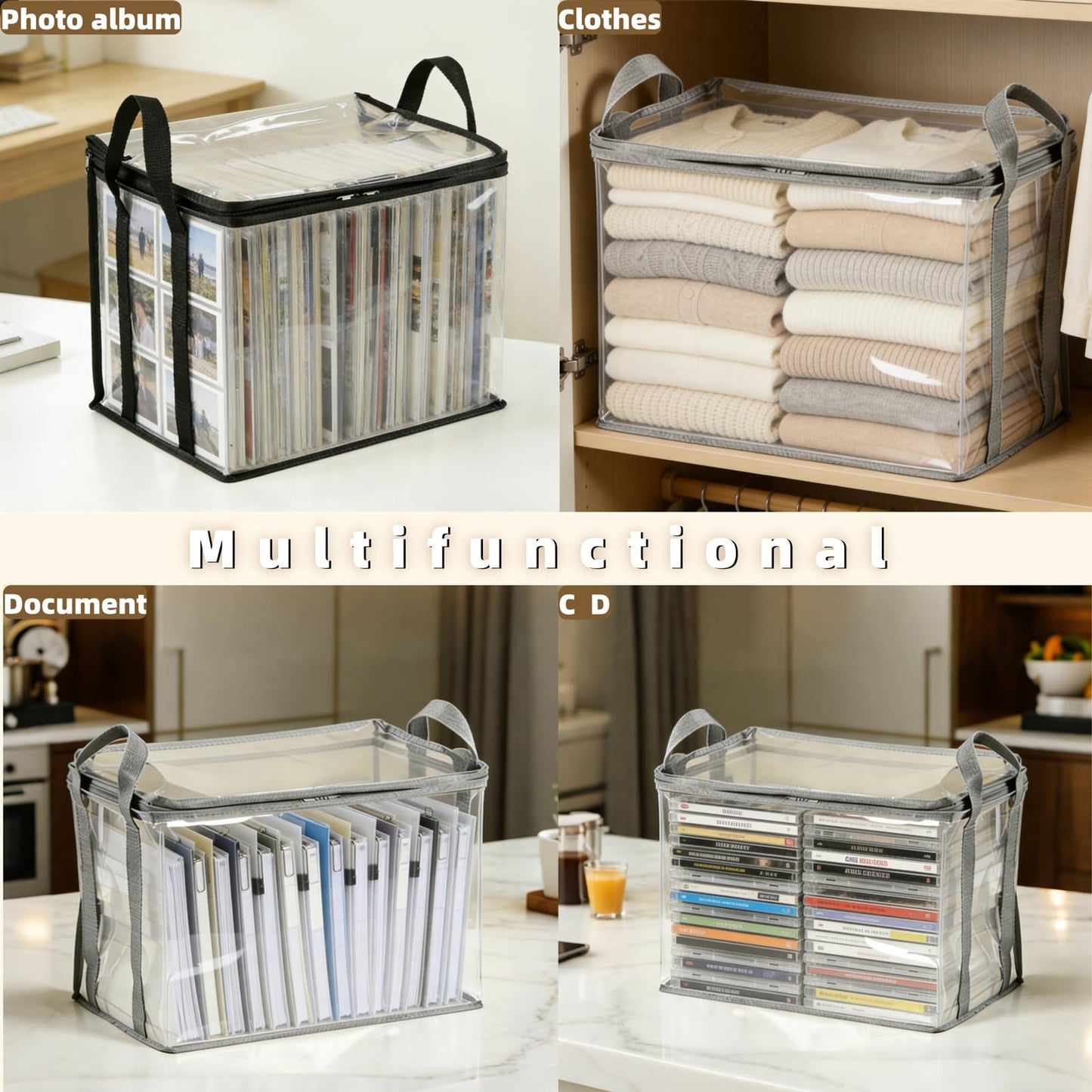 2-Pack Large Clear Book Storage Bags - Waterproof Plastic Comic Book Bin with Carrying Handles - Portable Book Display Case & Closet Organizer for Used Books, DVDs and Magazines - 15" x 9.5" x 12.5"