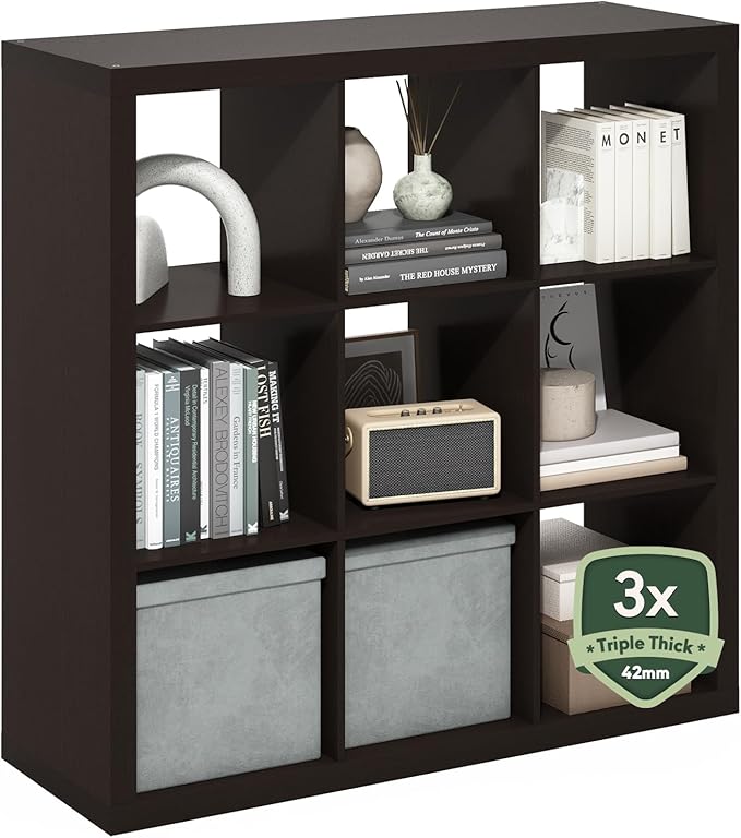 Furinno Cubicle Book Shelf, 9-Cube Bookshelf, Triple Thick Frame Cube Storage