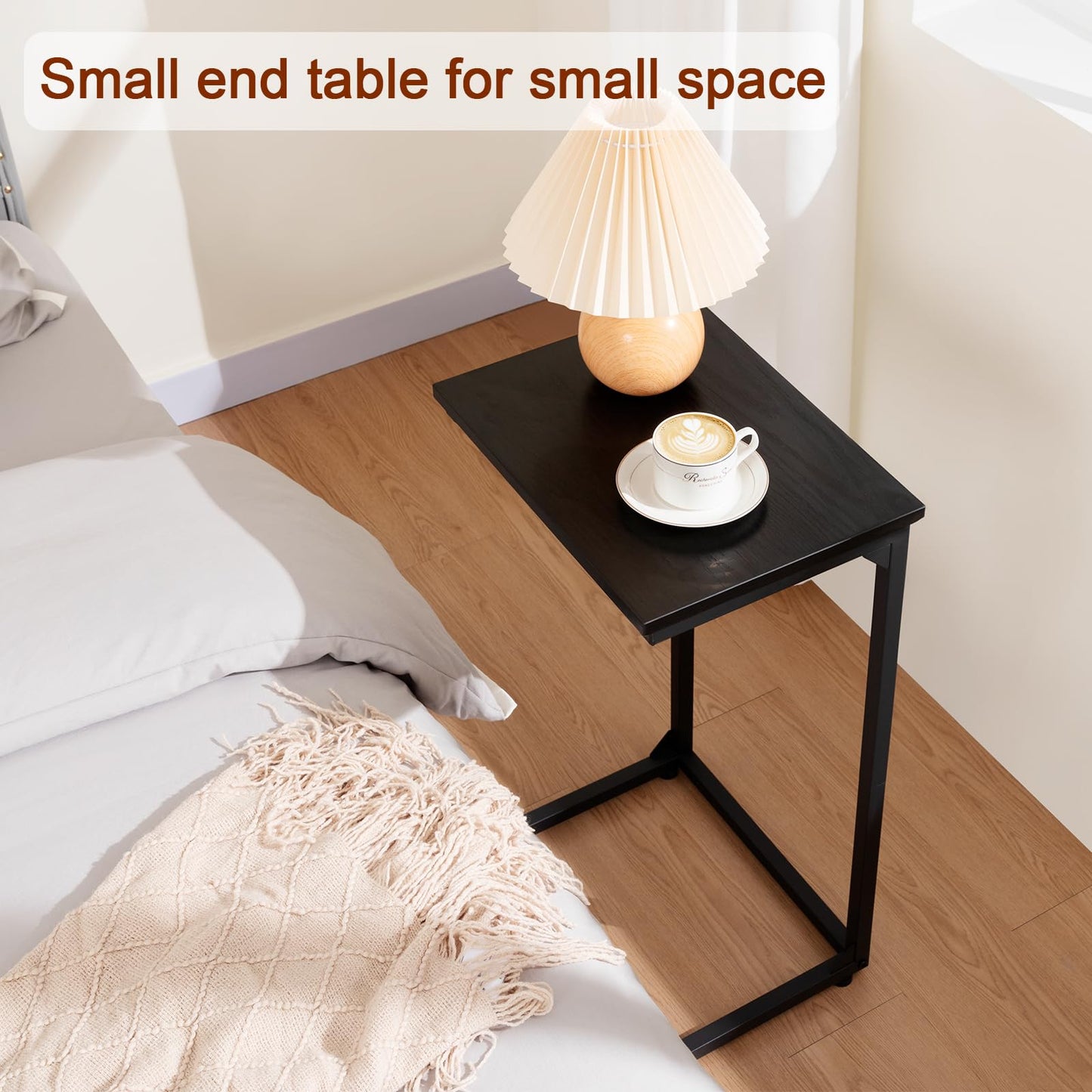 AMHANCIBLE C Shaped End Tables Set of 2, Couch Side Tables that Slide Under Sofa, Slim TV Trays for Living Room and Bedroom, Narrow Space Saving Laptop Workstation, Black, HET02BBK