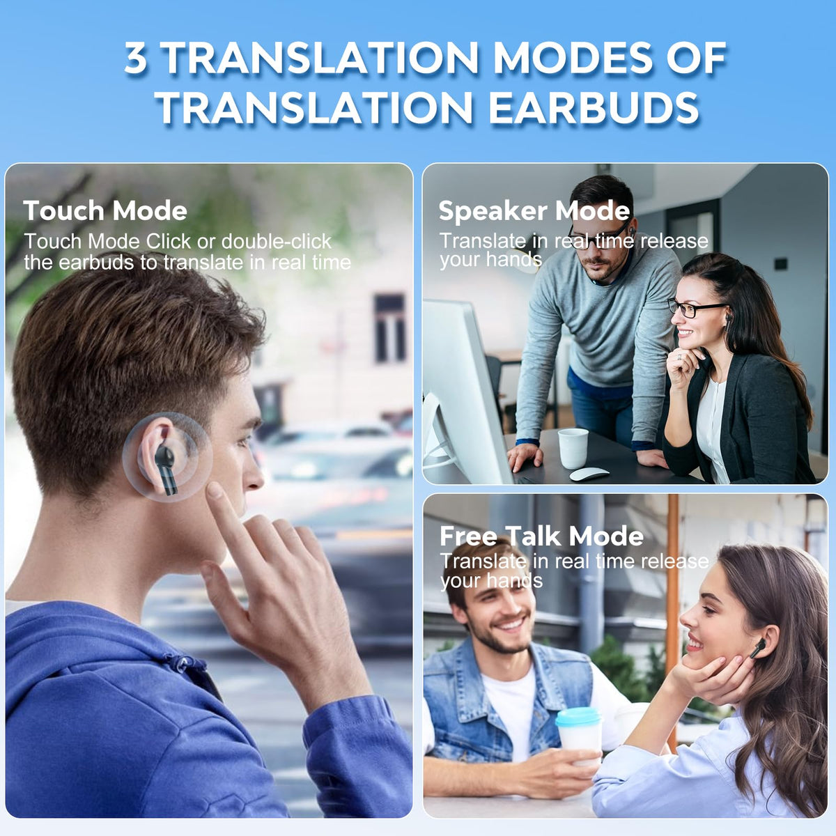 HTPREC Translation Earbuds,Real Time Noise Cancelling Wireless Earbuds,138 Translation Languages Bluetooth Headphones,Fast Reaction Translation Device (Black)