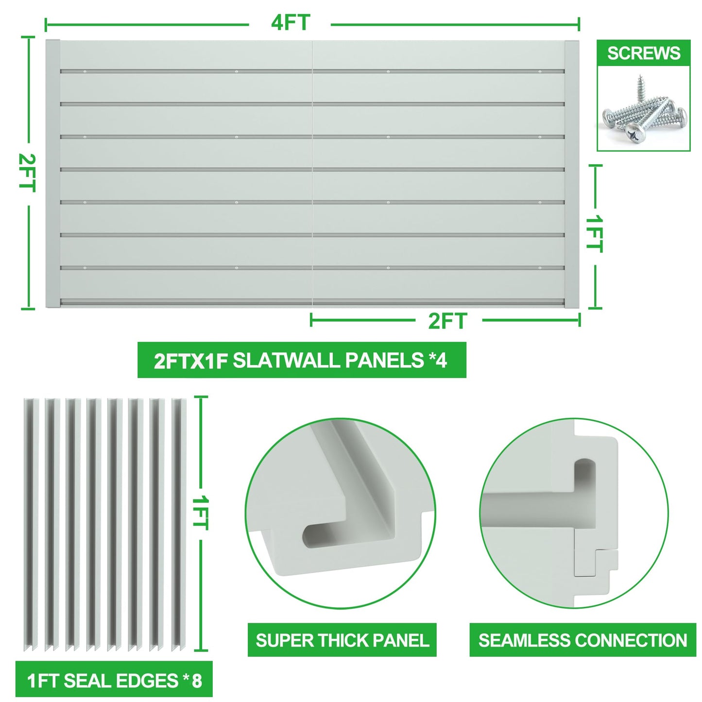 RELIANCER PVC Slat Wall Panels,4ft by 2ft (8 sqft) Garage Wall Organizer Storage System,Interlocking Slatwall Paneling Sheets,Workshop Slatwall Shelves Tools Organization,Wall Mounted Storage Rack