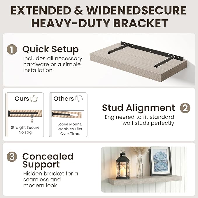 Dreamland Floating Shelves for Wall, 2 Pack Rustic Wooden Wall Shelves