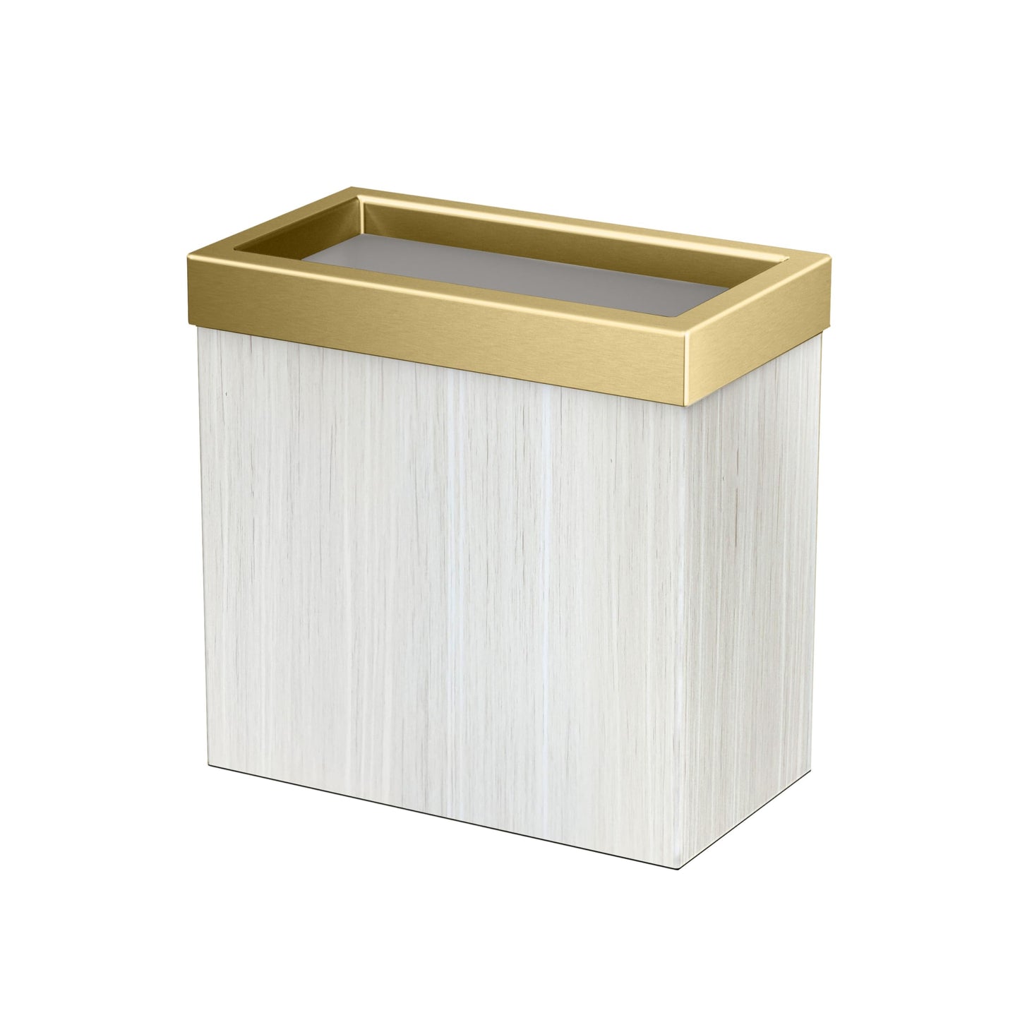 Gatco Modern Rectangle Wastebasket, White Oak/Brushed Brass Lid - Stainless Steel Trash Can with Removable Lid, Leakproof, 3 Gallon Capacity for Bathroom, Bedroom, Kitchen, or Office