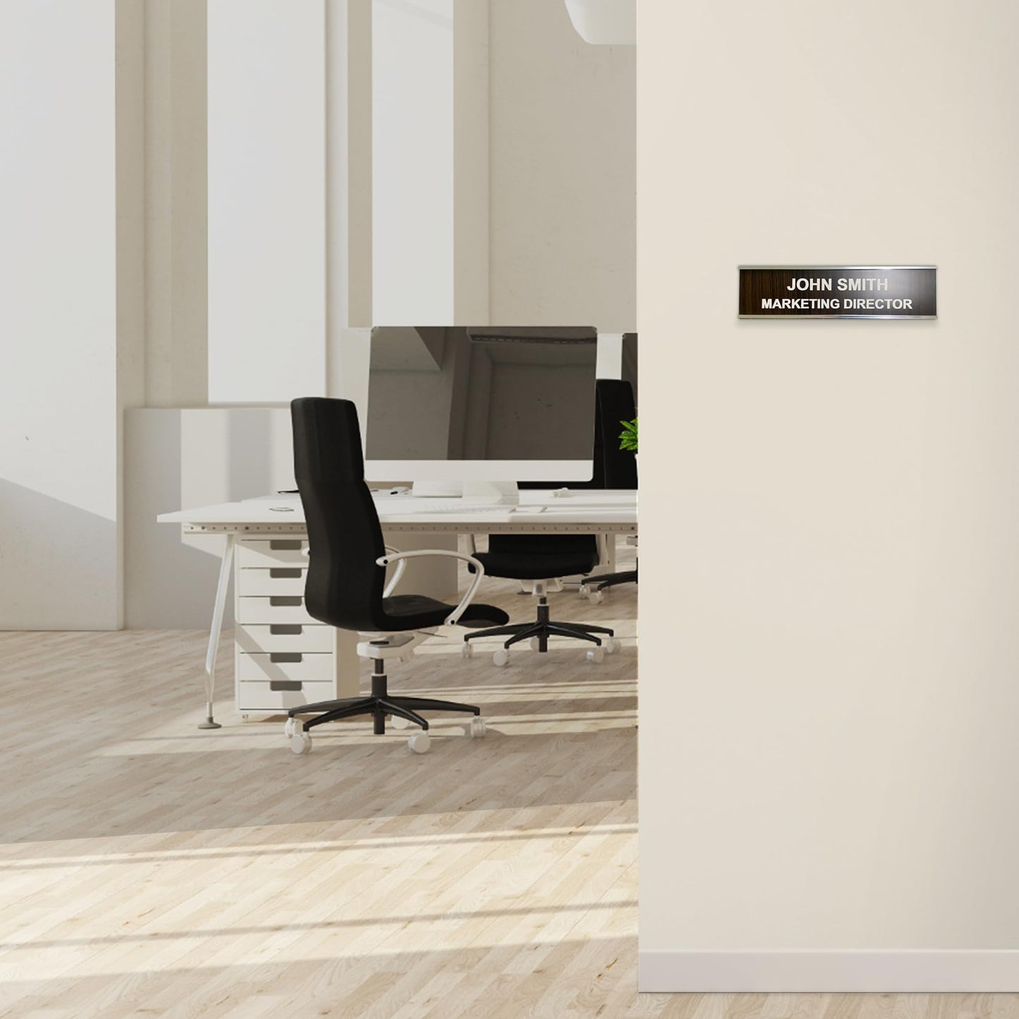 VWAQ Custom Engraved Name Plate for Office Desk or Wall Personalized with Desk Holder or Wall Mount – Professional Office Name 2X8 Color and Fonts