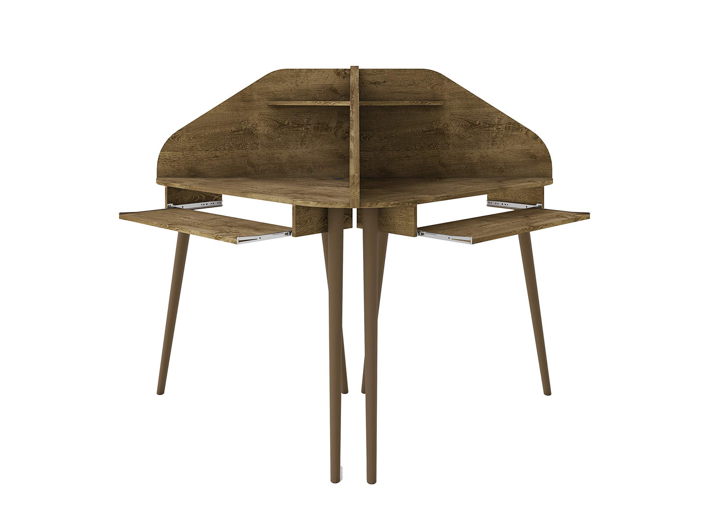 Manhattan Comfort Bradley Mid Century Modern Home Office Cubicle Section Study Desk, 2 Piece, Rustic Brown