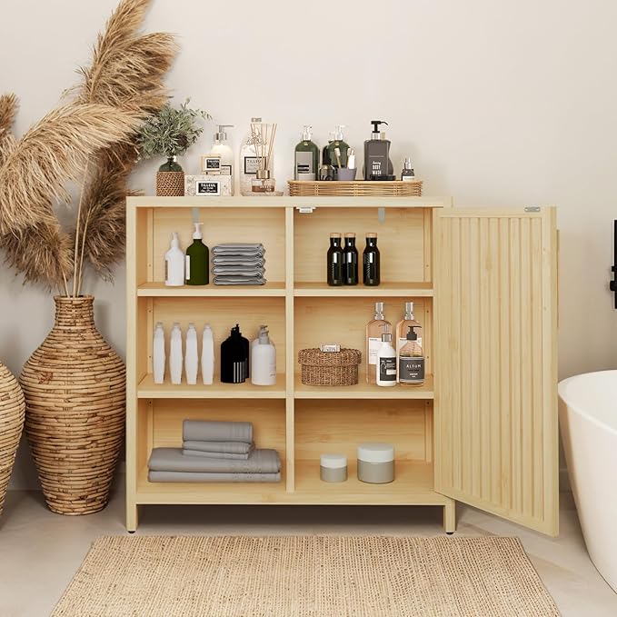 Bamboo Bathroom Cabinet, Side Storage Organizer Cabinet