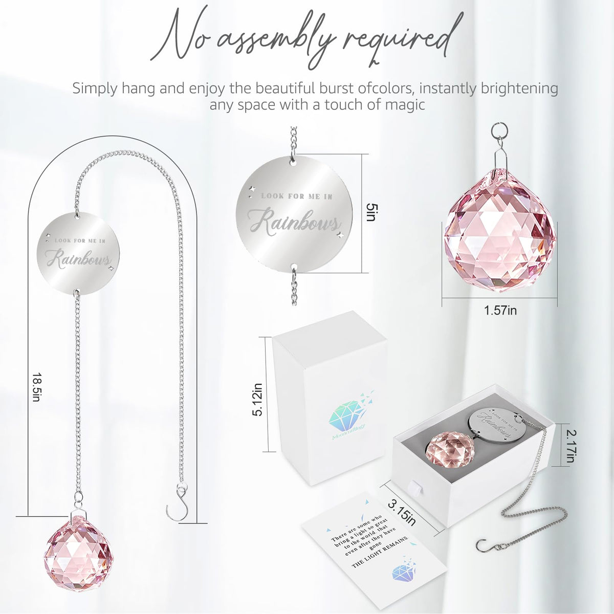 Mooncraftlogy Memorial Gifts for Loss of Loved One, Unique Sympathy Idea, Pink Crystal Ball Grief Suncatcher, Rainbow Bereavement Box for Mom Dad Husband Son Daughter