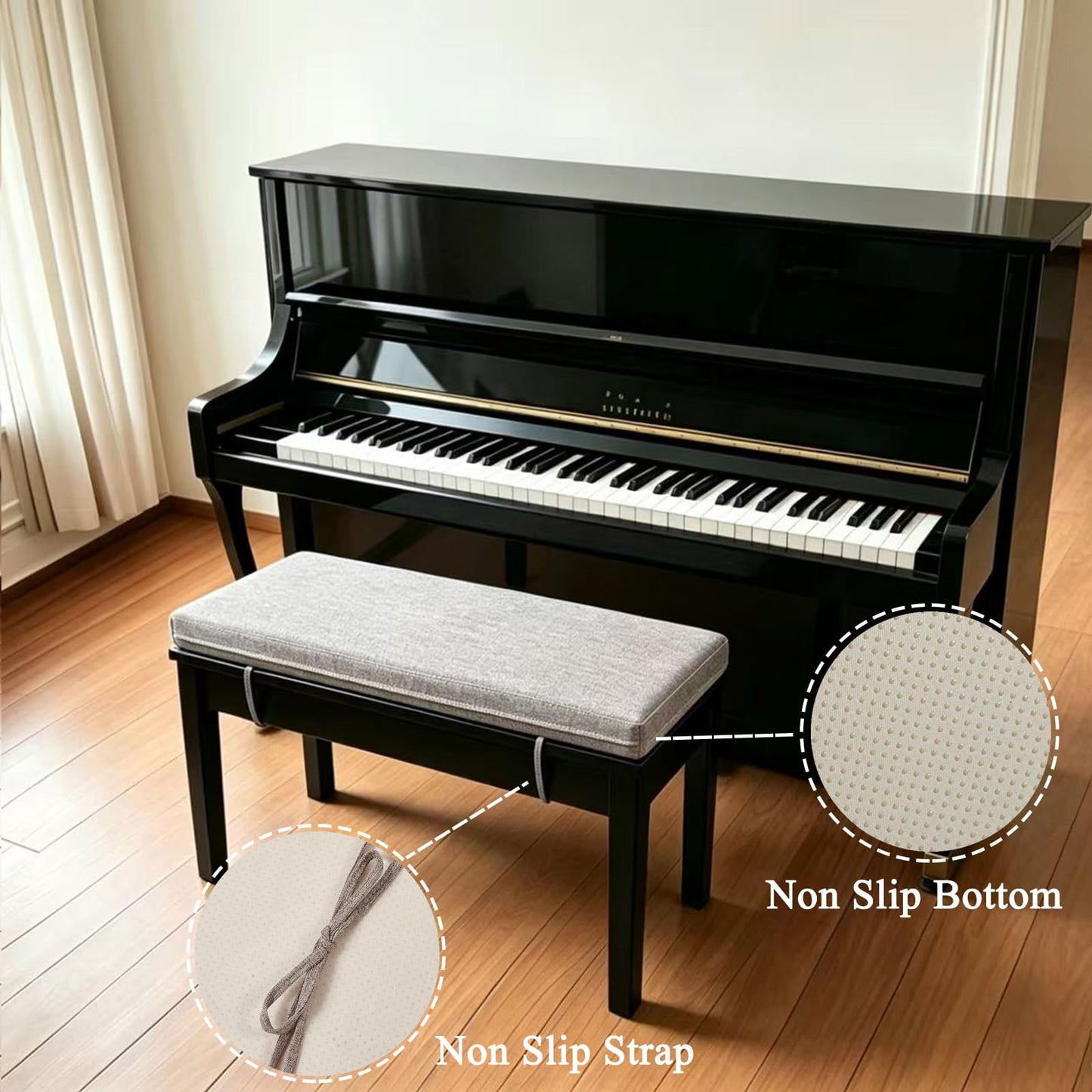 MICUSHION Piano Bench Cushion for Indoor Shoe Storage Non Slip Picnic Bench Pad for Kitchen Dining Table Seat 30 inch x 14, Light Brown