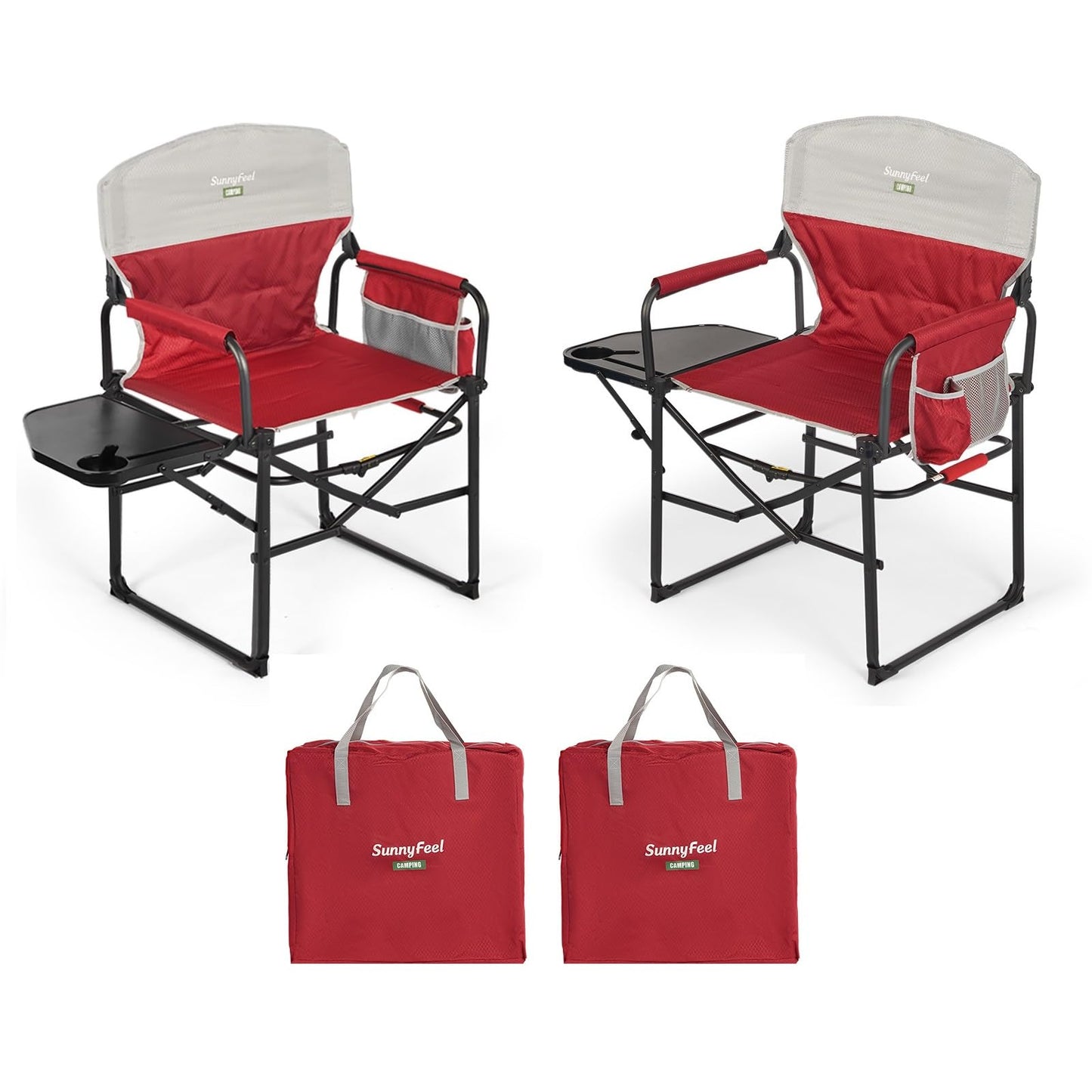 SUNNYFEEL Oversized Camping Directors Chair 2 Pack, Portable Folding Lawn Chairs for Adults Heavy Duty with Side Table,Pocket for Beach, Fishing,Picnic,Concert Outdoor, Foldable Camp Chairs