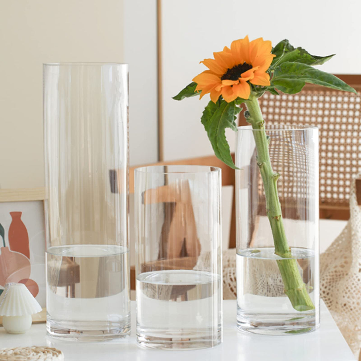 Glass Hurricane Candle Holder Esmiome - Cylinder Vases for Centerpieces 6 Sets (24Pcs) Hurricane Floating Candle Holder, Glass Vases for Flowers, Decorative for Home Wedding, 4''+6''+8'+10''(High)