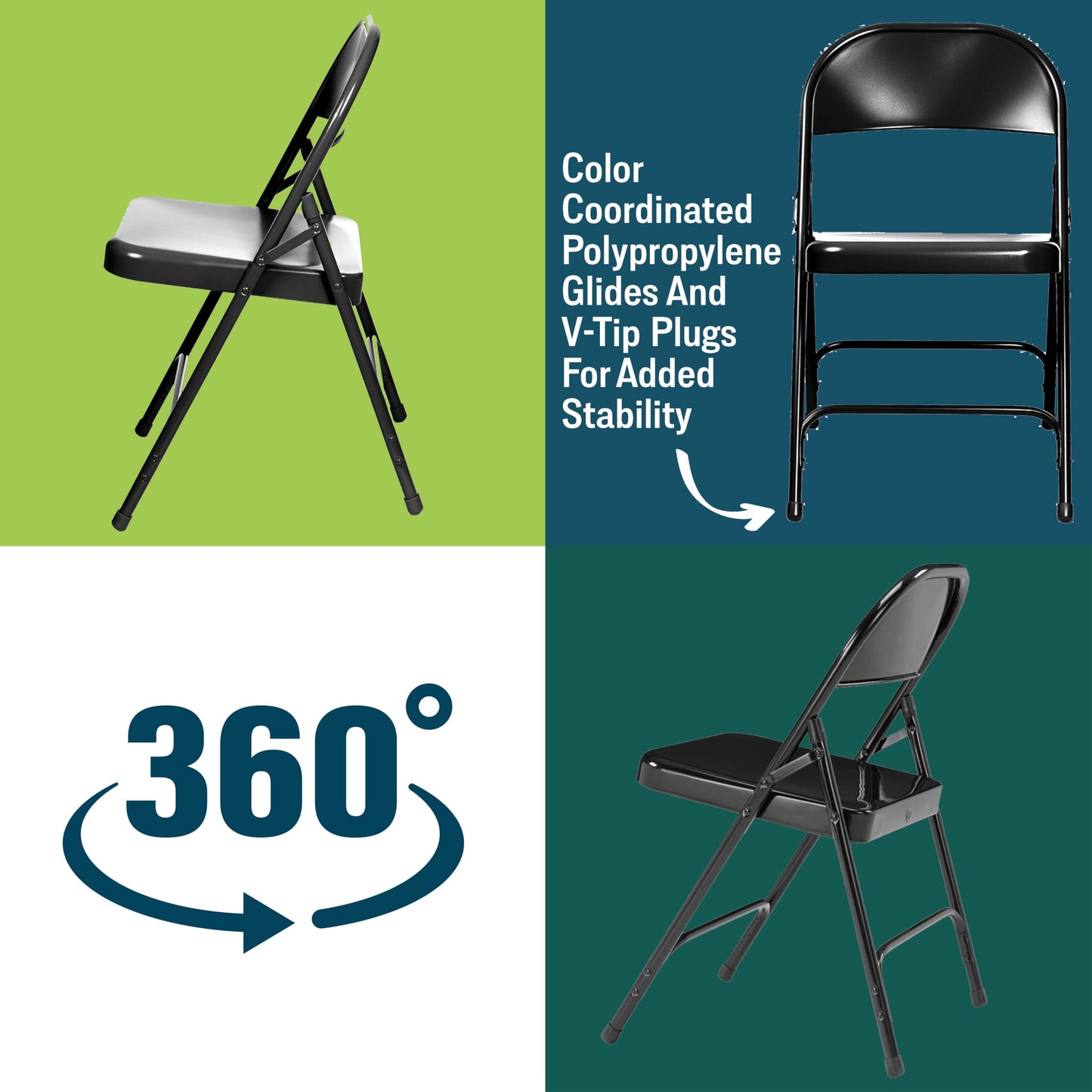 National Public Seating Steel Portable Folding Chairs 50 Series Premium Heavy-Duty Foldable Chairs for Indoor & Outdoor, Set of 4 – Comfortable, Durable, Institutional-Grade, Black