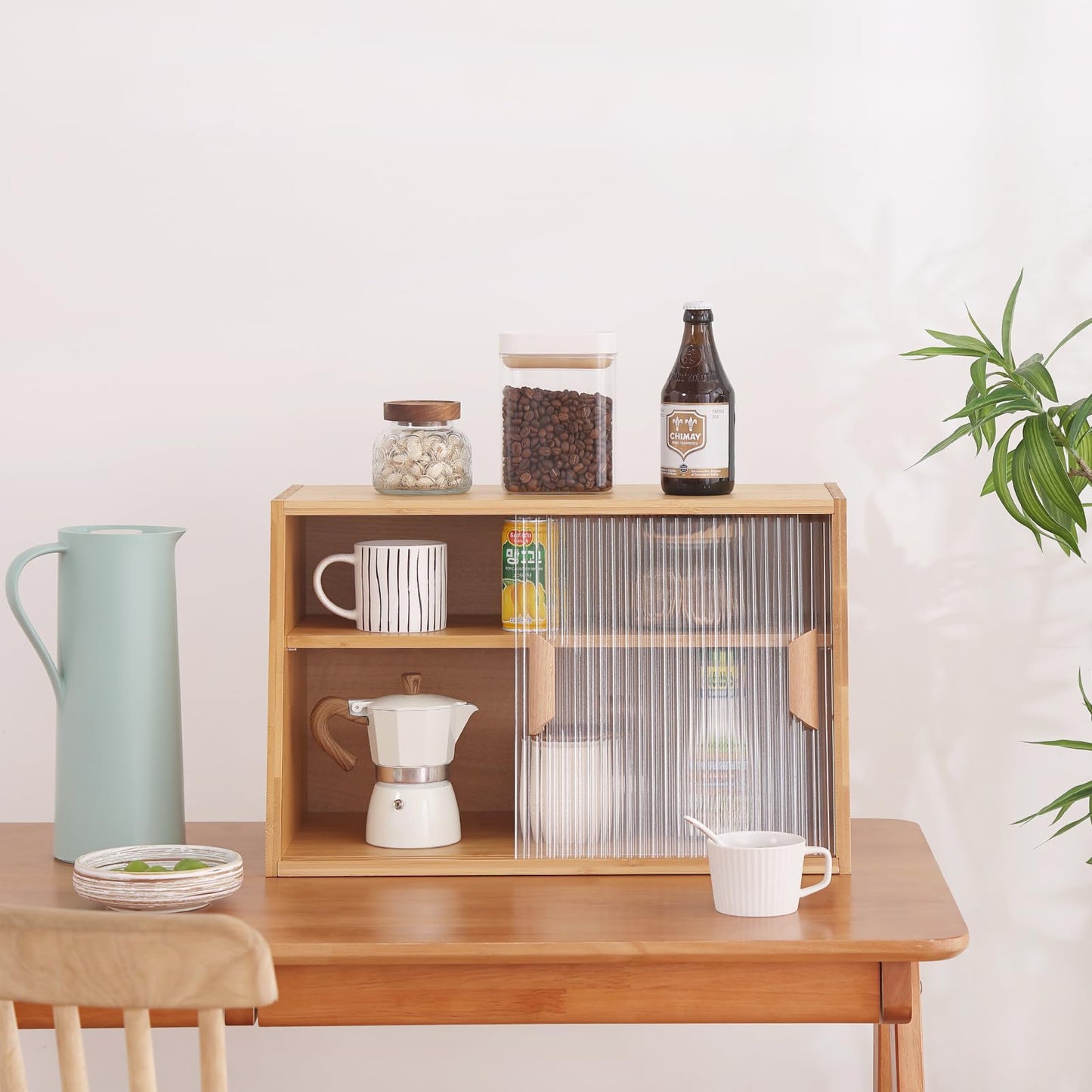 Tiita Small Kitchen Pantry Cabinet, Bamboo Sideboard with Glass Doors, Cupboard Food Pantry Cabinet for Kitchen, Living Room and Dinning Bedroom