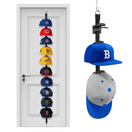 Aitsuremoom Hat Rack for Door, Over the Door Hat Organizer for Baseball Caps, Adjustable Cap Storage with 10 Two-Way Hanging Display Hooks, No-Drill Space-Saving for Bedroom Closet Entryway, 1 Pack