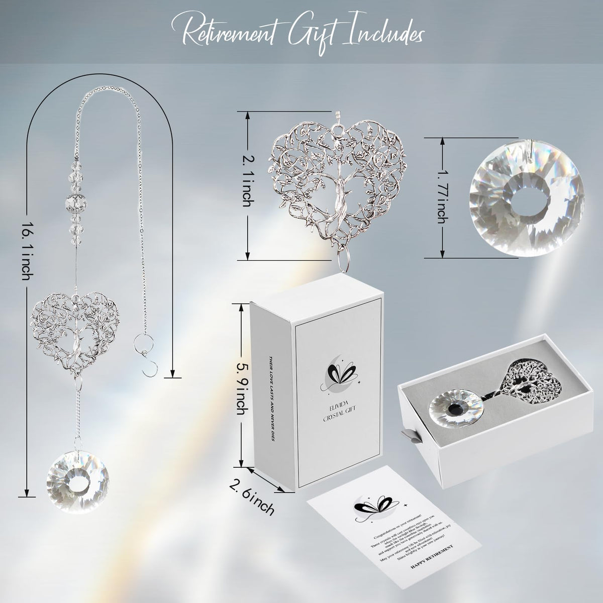 Elivida Retirement Gift for Woman Men, Best Gifts for Retirement 2025, You Shine The Work Rainbow Maker Cool Farewell Gifts, Going Away Gift Crystal Hanging Ornament, Heart Shaped Tree Life Design