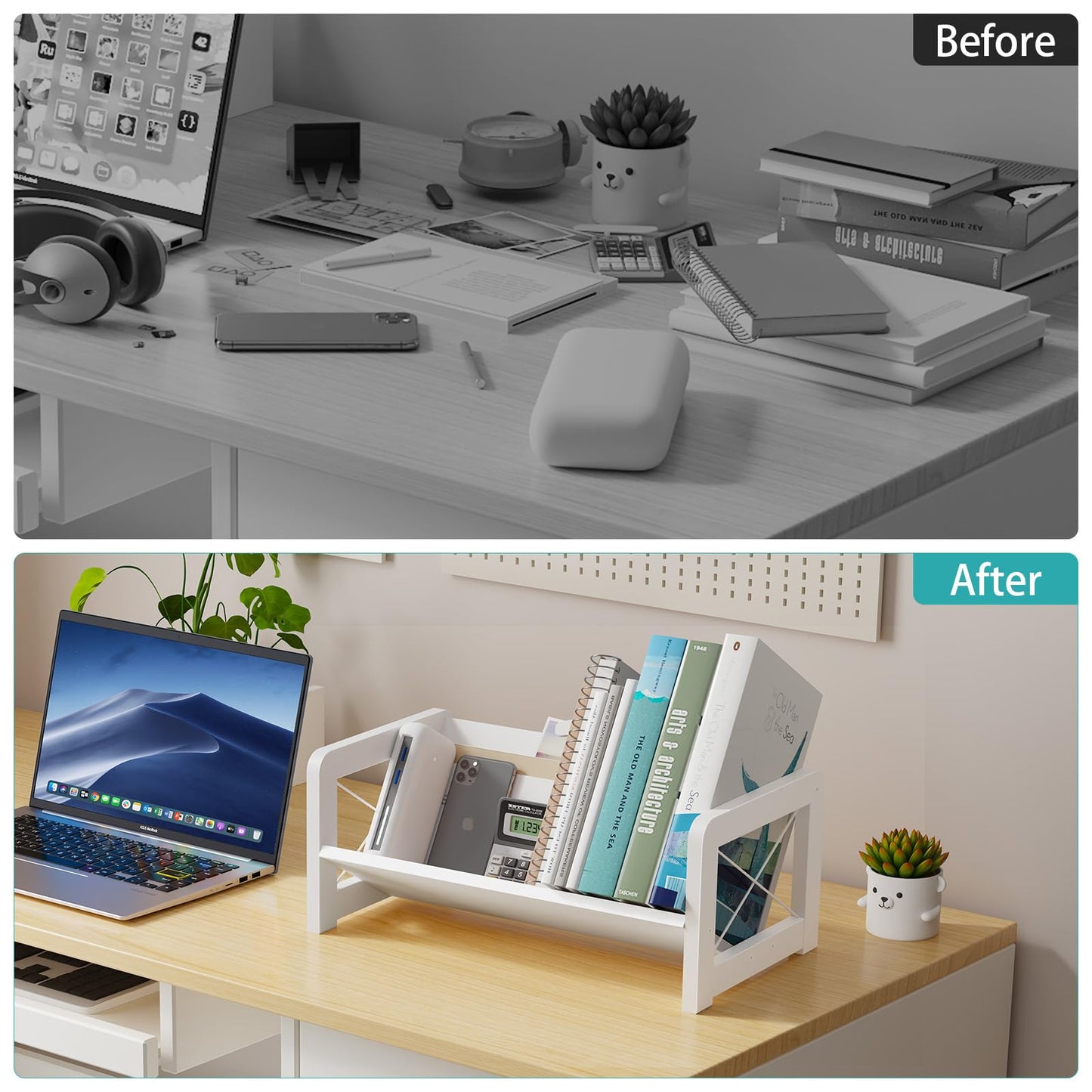 ELITEROO Mini Bookshelf for Desk, Desktop Bookcase, Single Cookbook Shelf, Tabletop Book Storage Rack, Tiny Book Organizer for Book Display & Storage, White