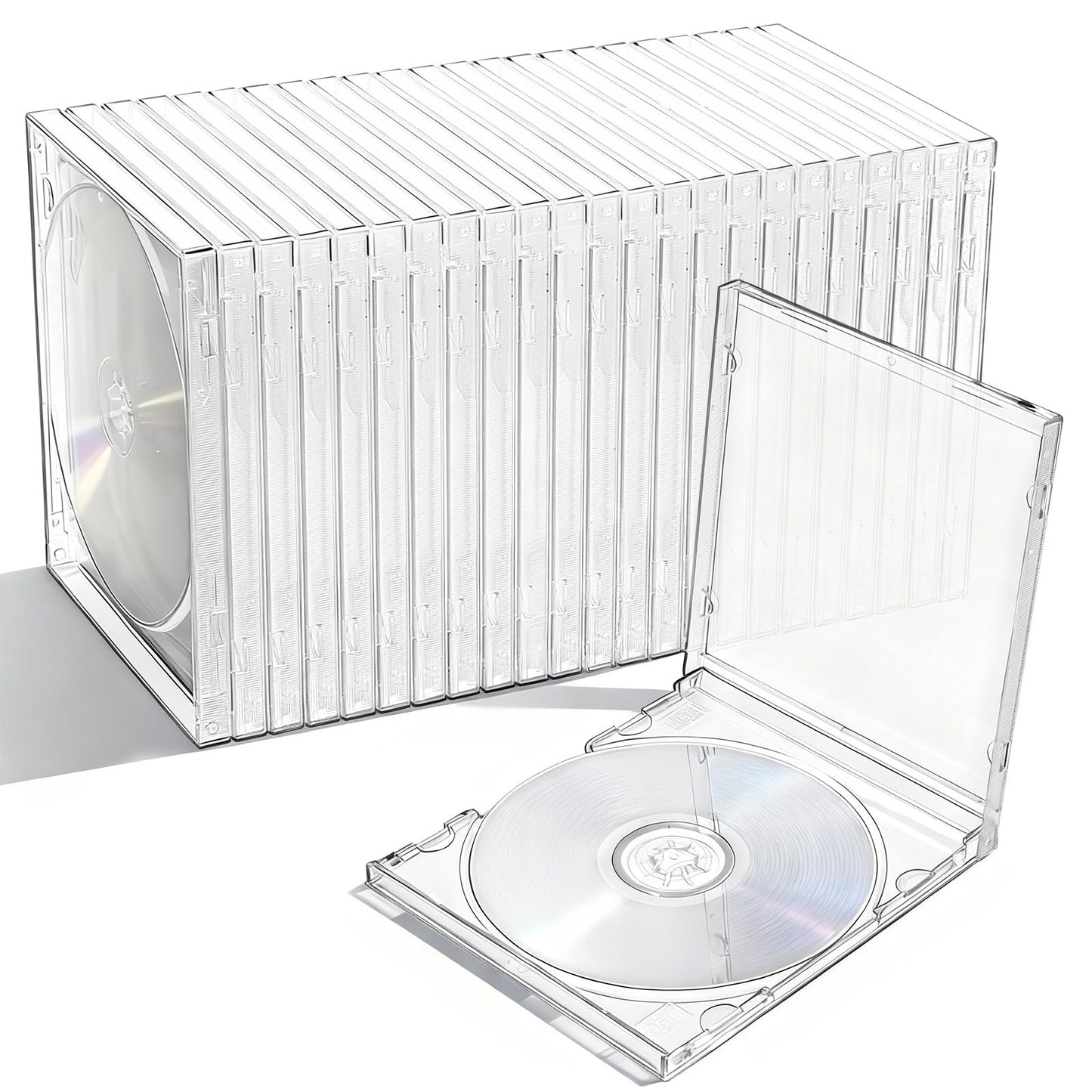 Oqqlin 25 Pcs 10.4 mm CD Jewel Cases, Clear Plastic Single DVD Disc Case 5.6 x 4.8 Inch Standard CD DVD Protection Cover