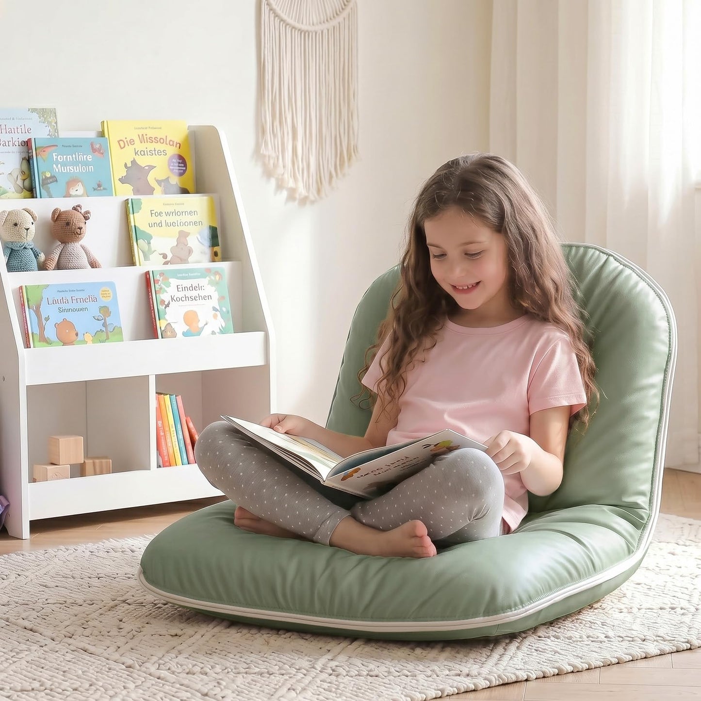 ZonLi Floor Chair for Adults, Adjustable Folding Meditation Chair with Back Support, Cozy Lazy Floor Sofa Chair for Reading Gaming Relaxing, Japandi Lounge Seat for Bedroom Dorm Living Room,Green