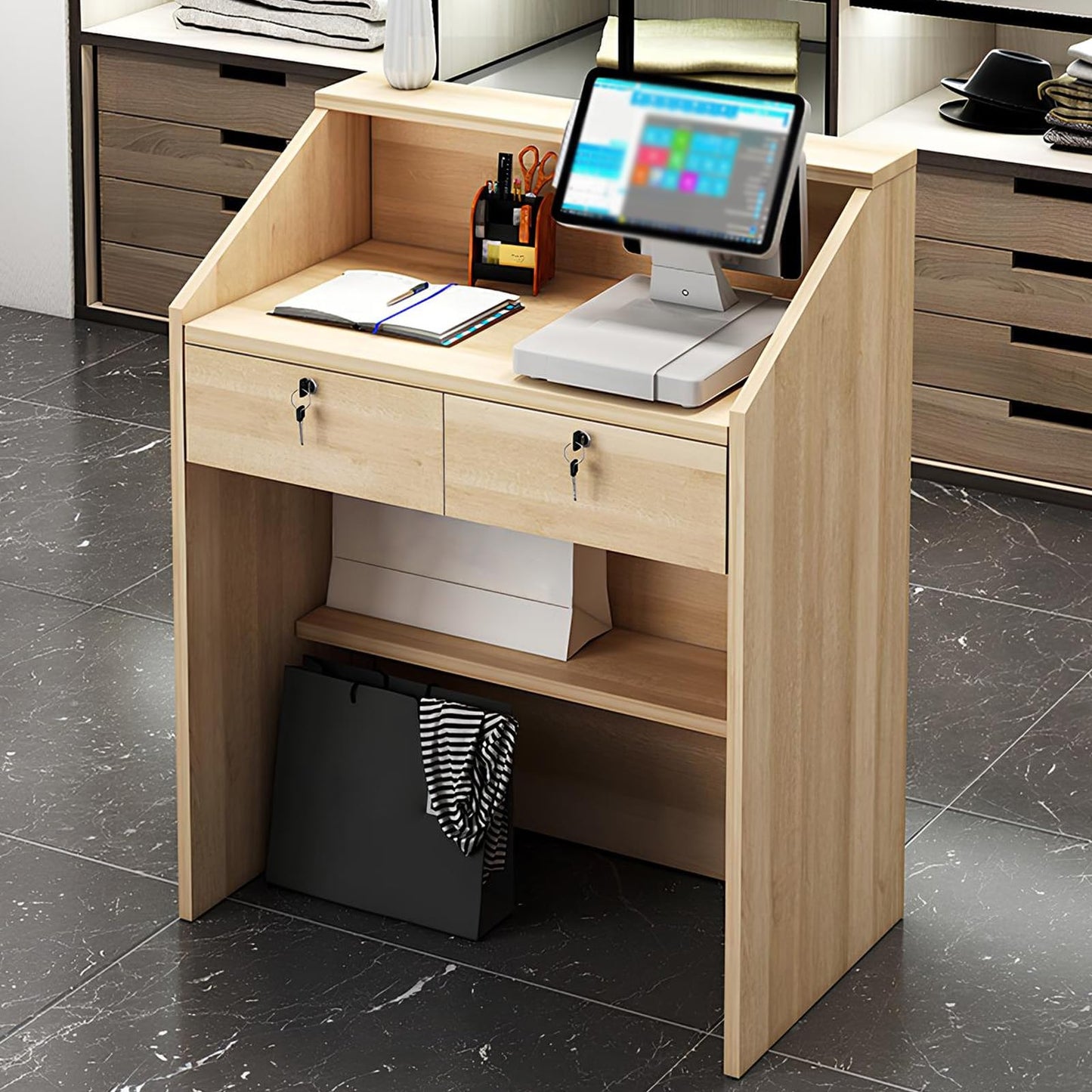Checkout Counter, Modern Reception Desk with Counter, Front Desk Reception Counter, for Office Salon Spas Lobby, 3 Colors