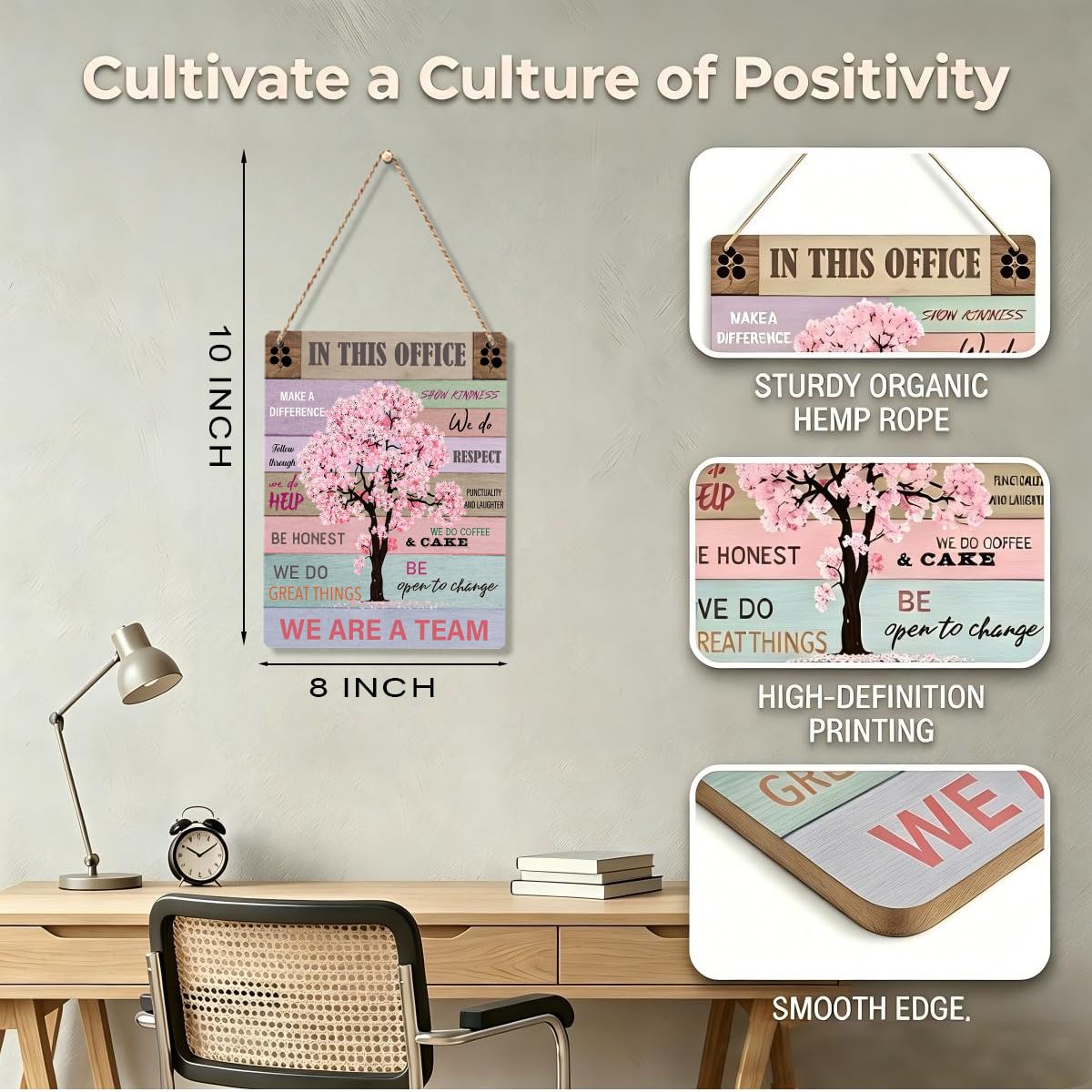 Inspirational Pink Office Decor for Women, In This Office We Make a Difference, Rustic Desk Wall Art, 8×10 Inch Wooden Hanging Sign, Motivational Home Office Decoration
