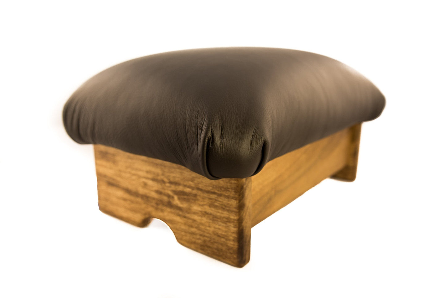 KR Ideas Padded Foot Stool: Dark Chocolate Truffle Leather (Made in The USA) (7" Tall - Maple Frame)