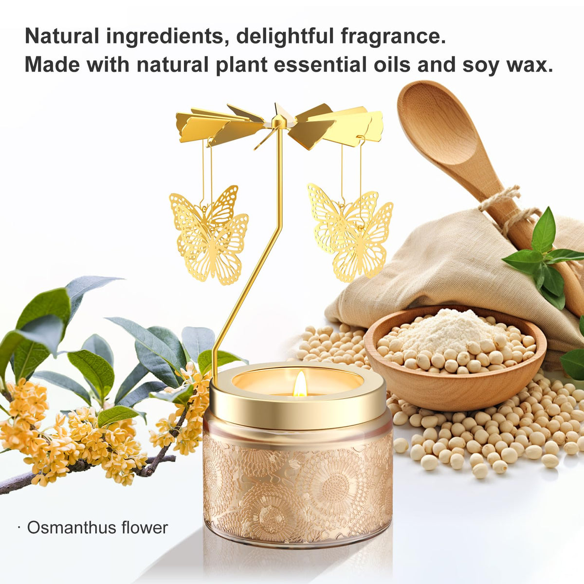 Rotatable Osmanthus Flower Scented Candle, Gifts for Women, Single-Wick with 20 Hours of Burn Time, Ideal for Creating Relaxing Ambience & Holiday Gifting (Butterfly)