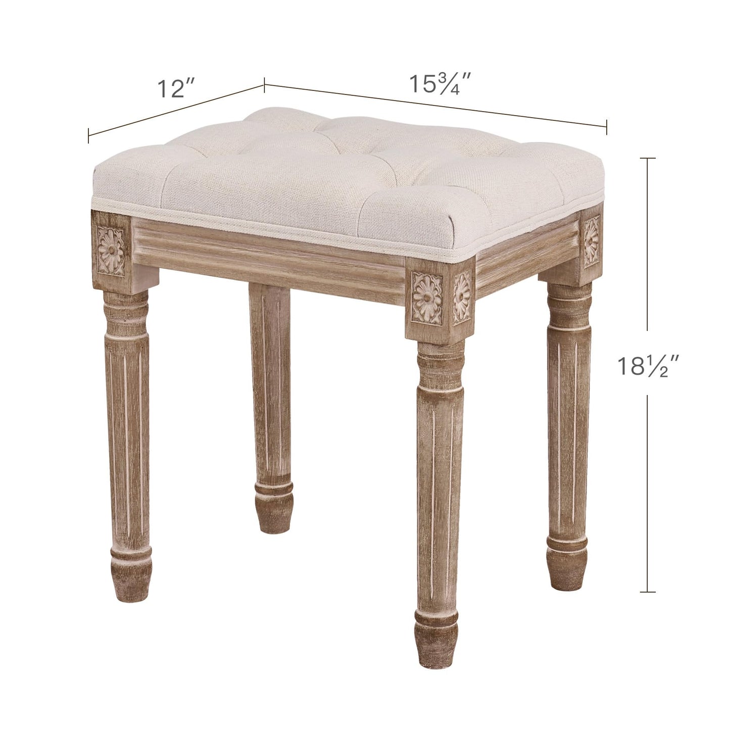 VONLUCE Ottoman Stool, Length: 15.7 inch, Width: 11.8 inch, Height: 18.5inch, Beige, with Padded Seat, Wood Frame, Button Tufted, for Dining, Living Room, Bedroom, Piano, Dressing, Vanity, Foot Rest