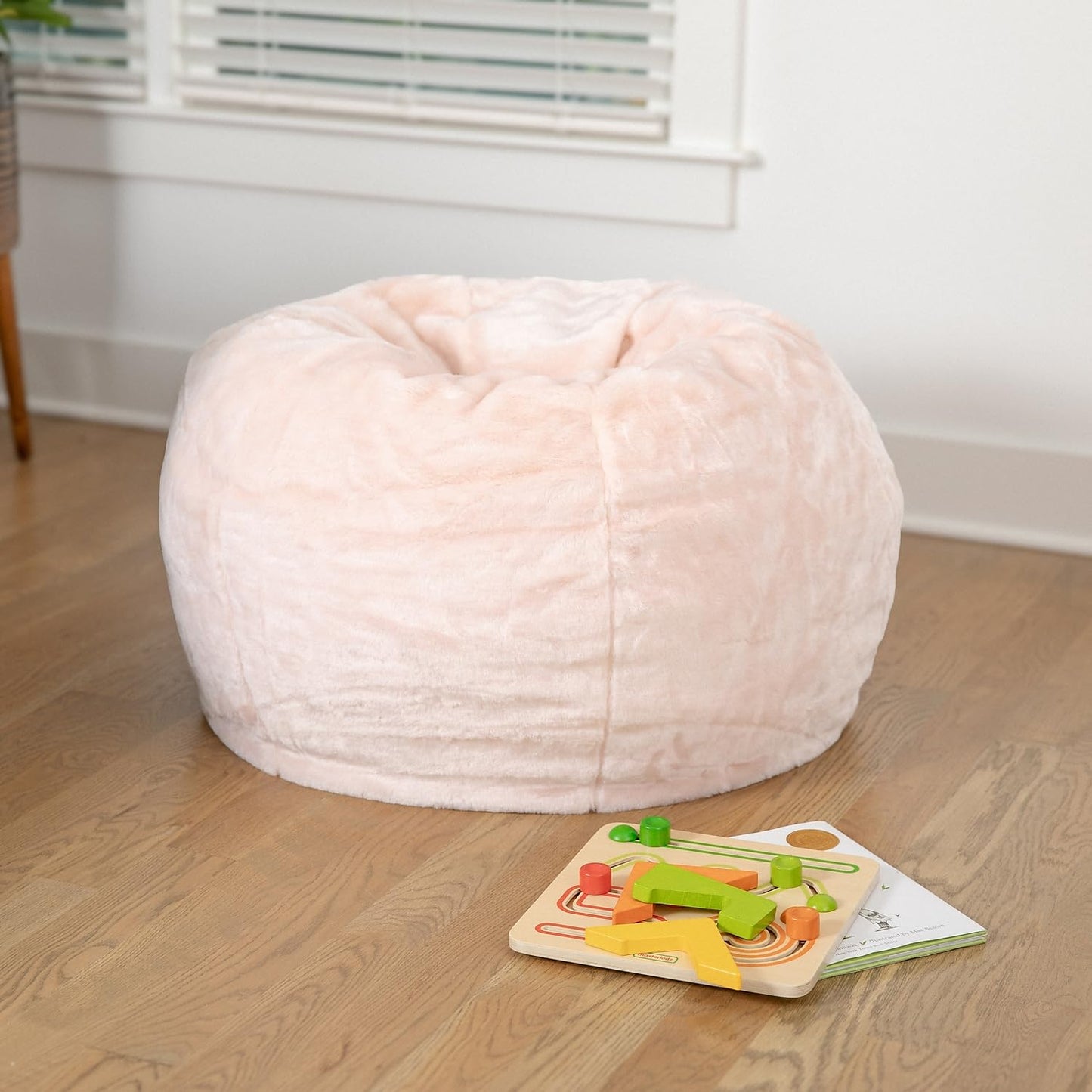 Flash Furniture Dillon Small Blush Furry Bean Bag Chair for Kids and Teens
