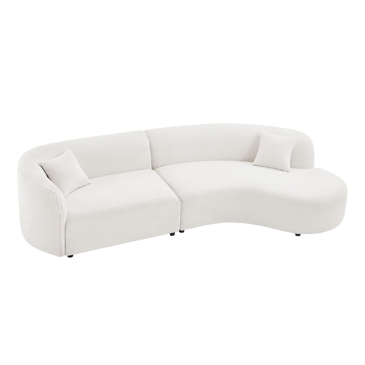 BBTJOINT Curved Sectional Chaise Sofa,Modern Minimalist Style, White Sherpa Fabric Upholstery,127'' Deep Seat Loveseat, Living Room Couch with Throw Pillows (Right Chaise Facing)