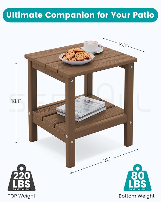 SERWALL 2-Tier HDPE Outdoor Side Tables Set of 4, Weatherproof Rectangular