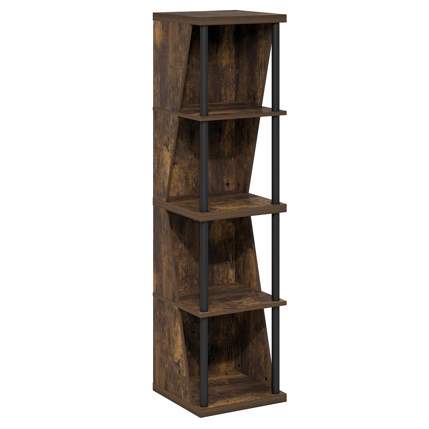 Furinno Flexi Storage Shelf, 4-Cube Corner Shelf, Book Shelf, DIY Stackable & Separable Display Bookcase, for Organization and Storage, for Living Room, Home Office, Amber Pine