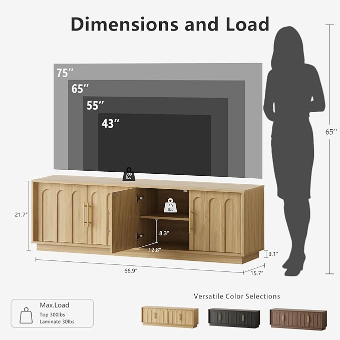 FORTUNETEC TV Stand for 75 Inch TV, Mid Century Modern TV Stand