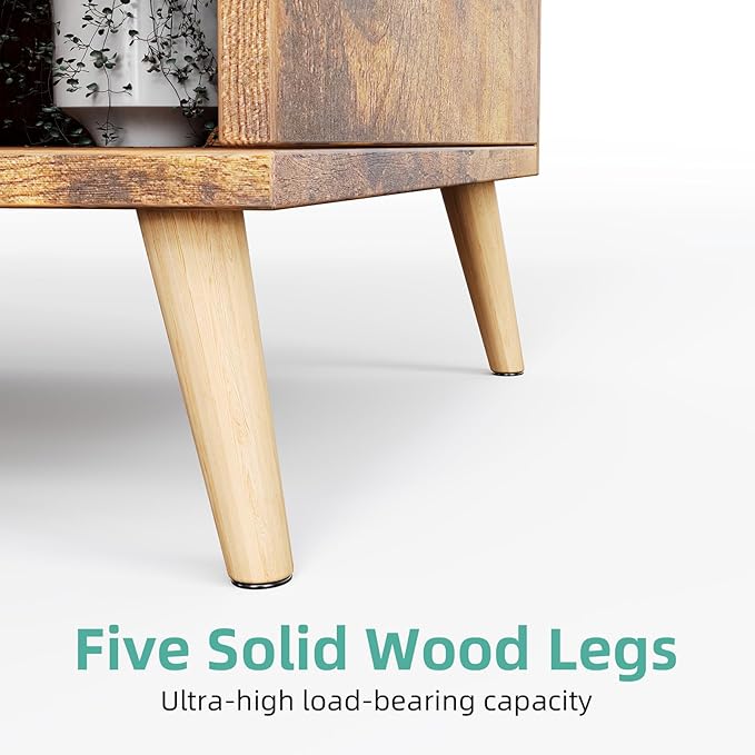 7-Cube Storage Organizer with Natural Wood Legs, Mid-Century Modern Bookcase