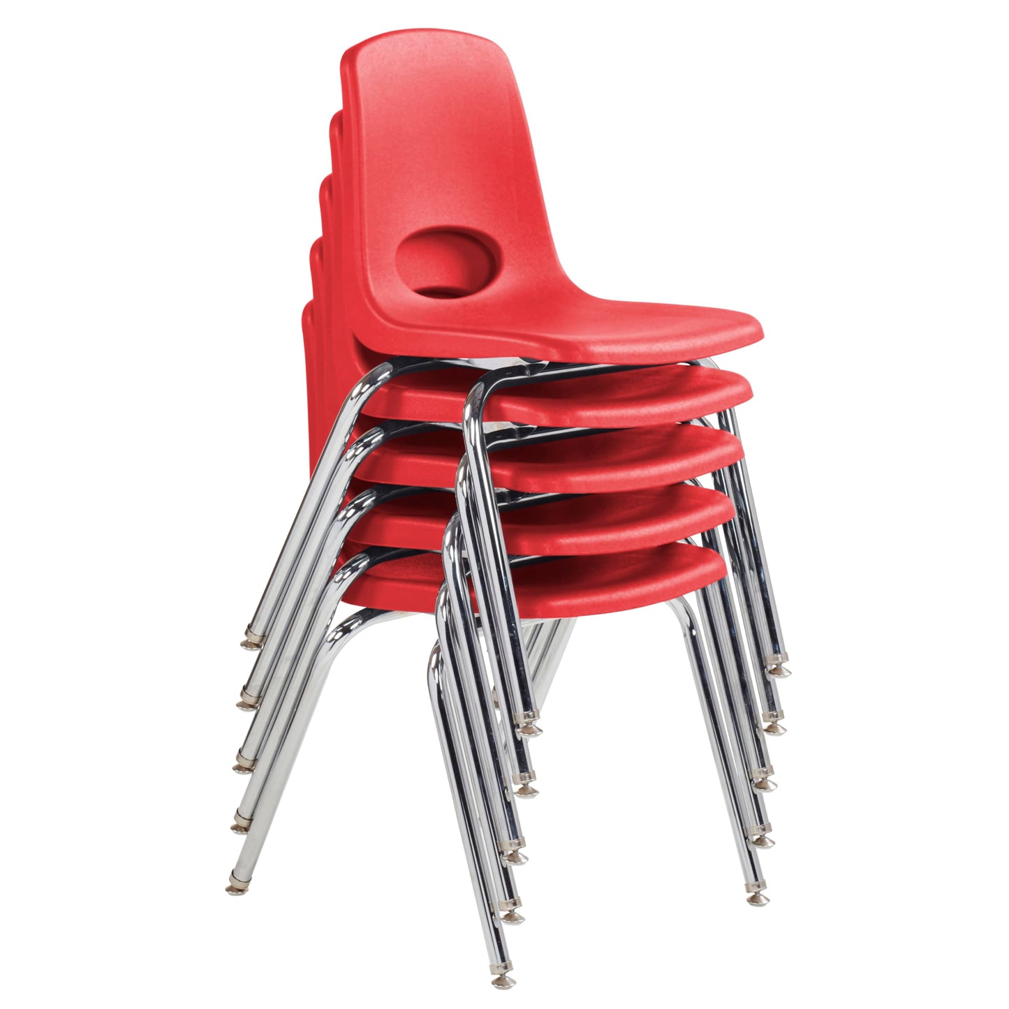 FDP 18" School Stack Chair, Stacking Student Seat with Chromed Steel Legs and Nylon Swivel Glides For In-Home Learning, Classroom or Office - Red (5-Pack), 10371-RD