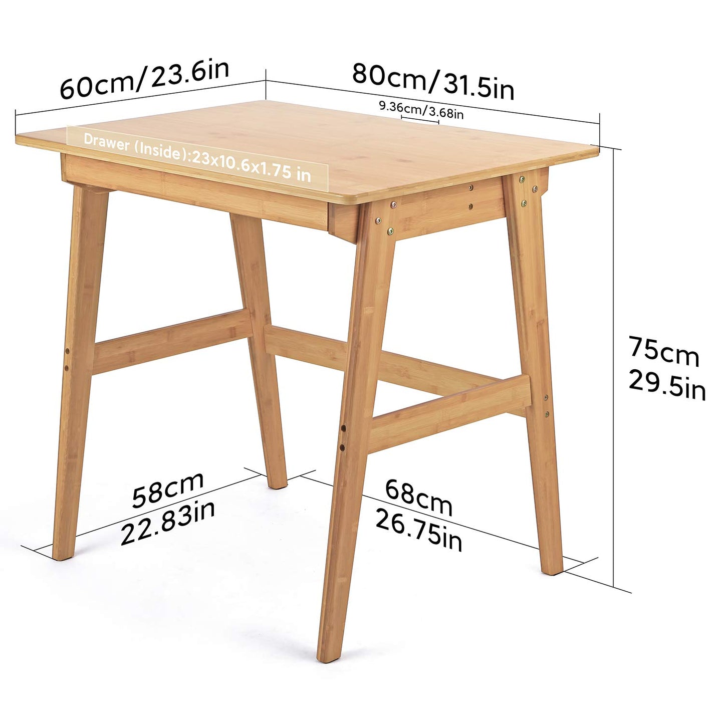 Nnewvante Writing Computer Desk 31.5" Bamboo Home Office Table with Large Drawer, Modern Furniture Simple Study Makeup Workstation
